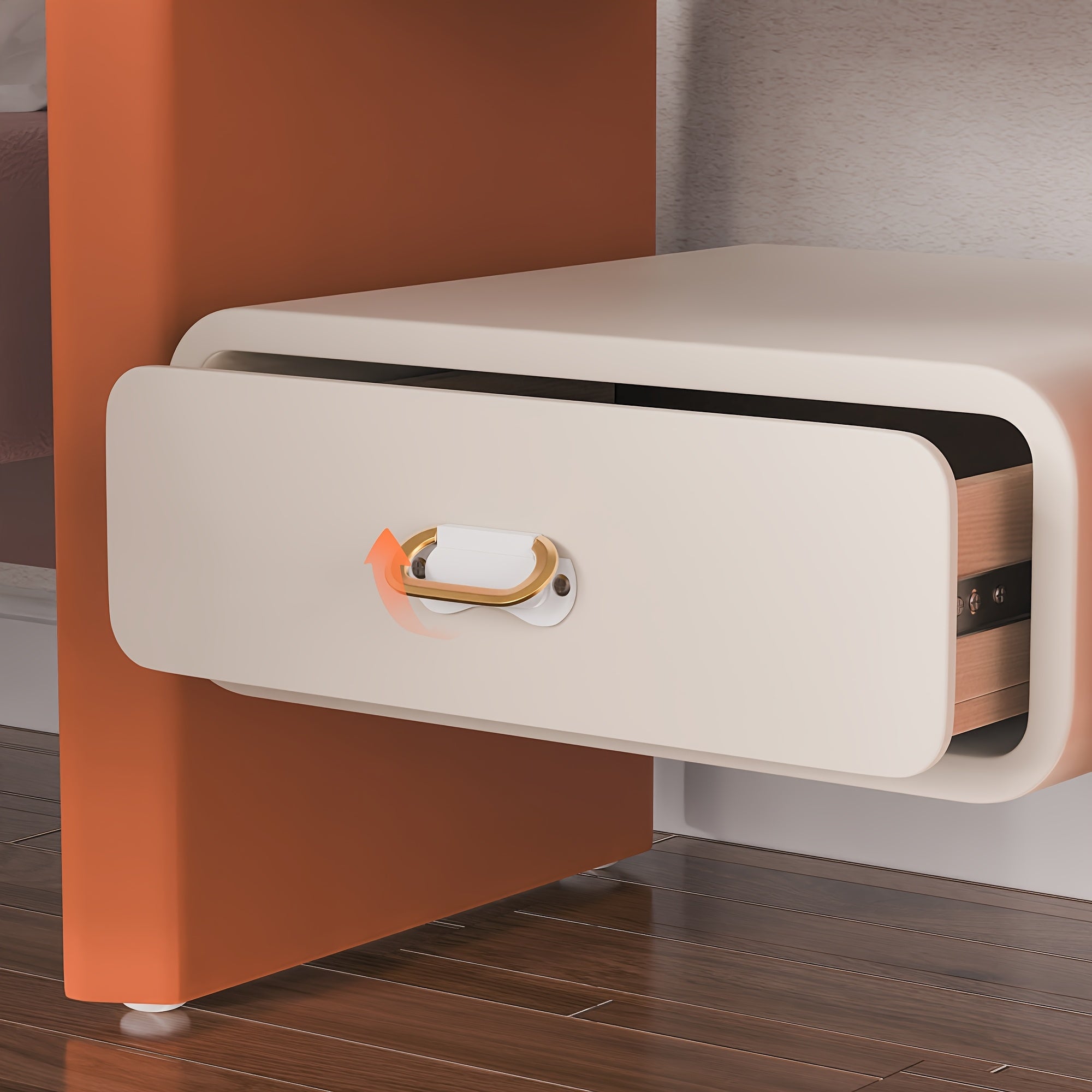 Hollow Solid Wood Nightstand With Drawers And Bedroom Storage, Bedroom Furniture, Orange + White