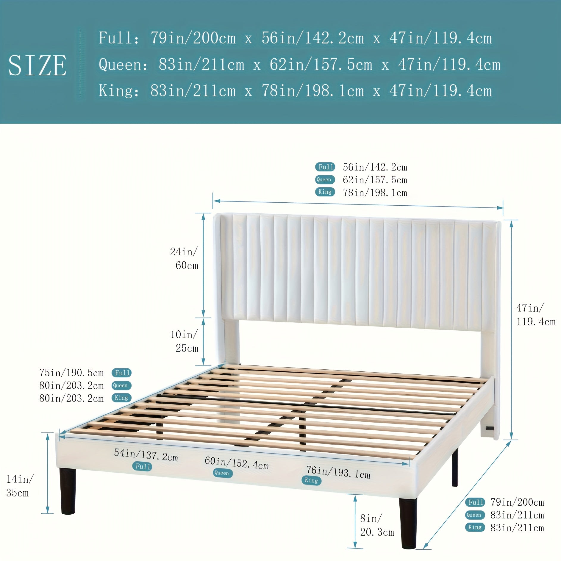 WEEWAY Wingback Velvet Upholstered Platform Bed Frame, Vertical Channel Tufted Headboard, Wooden Slats Support, Heavy Duty Mattress Foundation, No Box Spring Needed, Easy Assembly, Avabliable Full\u002FQueen\u002FKing Size, Free Shipping