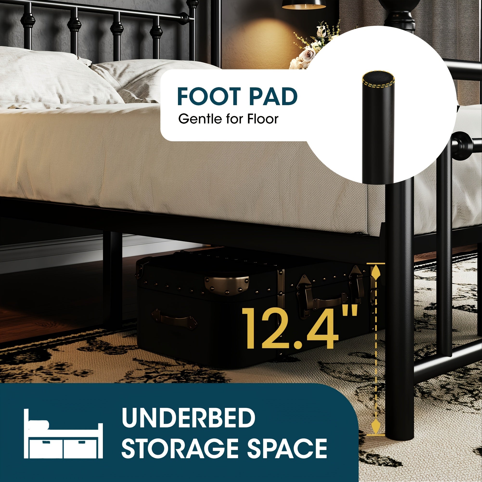 WEEWAY Modern Metal Platform Bed Frame, Vintage Iron-Art Headboard And Footboard, Under Bed Storage Space, No Box Spring Needed, Black\u002FWhite, Full\u002FQueen Size, For House To Live In, For Bedroom\u002FGuestroom, Free Shipping